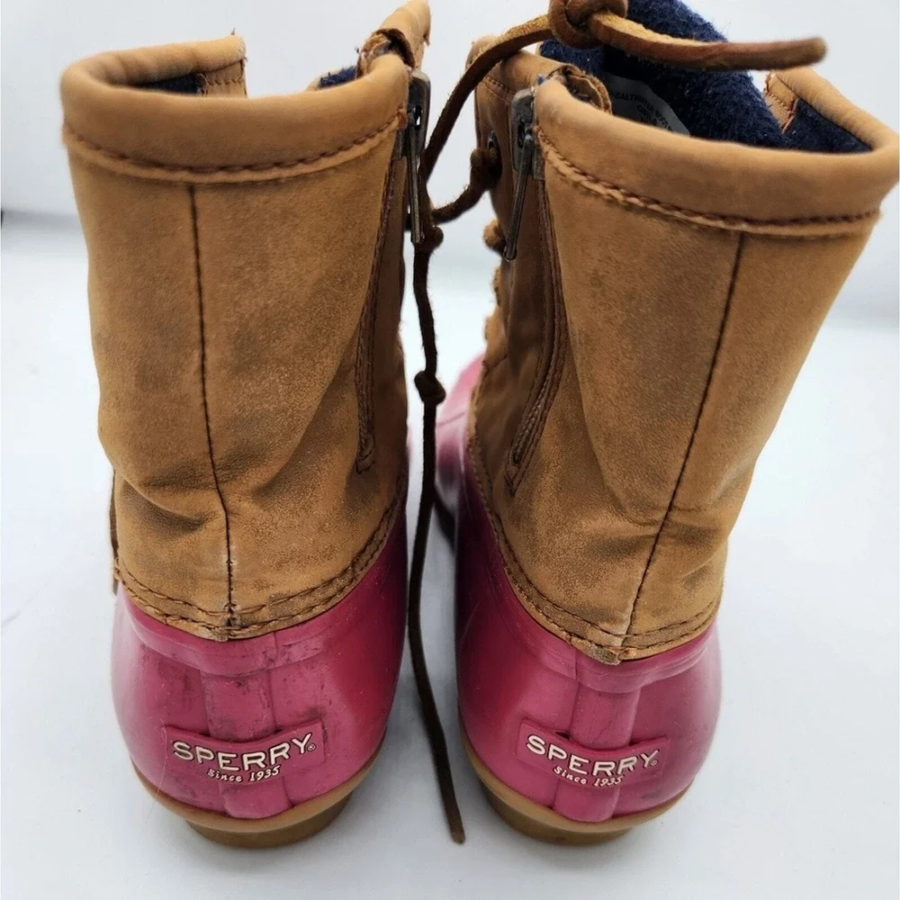 Sperry Top-Sider Duck Boots Pink Tan Lace Up Ankle Boots Rubber Sole Shoes‎